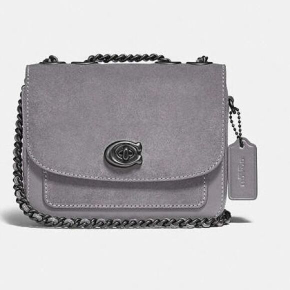 Coach Madison Shoulder Bag 16 Granite Gray Suede Leather with Gunmetal Hardware - Picture 1 of 10